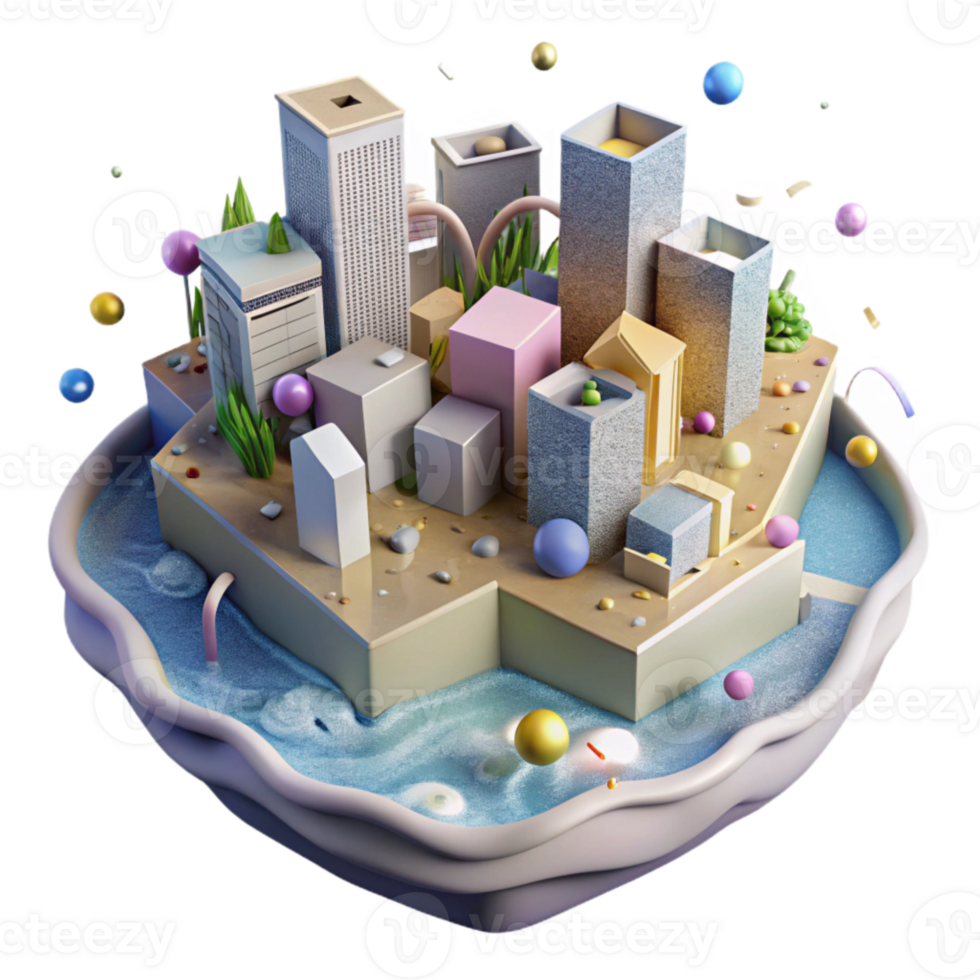 beautiful abstract Flooded City Aerial View Isolated Element high quality png