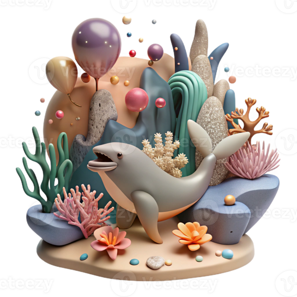 wonderful creative Coral Reef and Sea Turtle Cutout Isolated Underwater Scene high resolution png