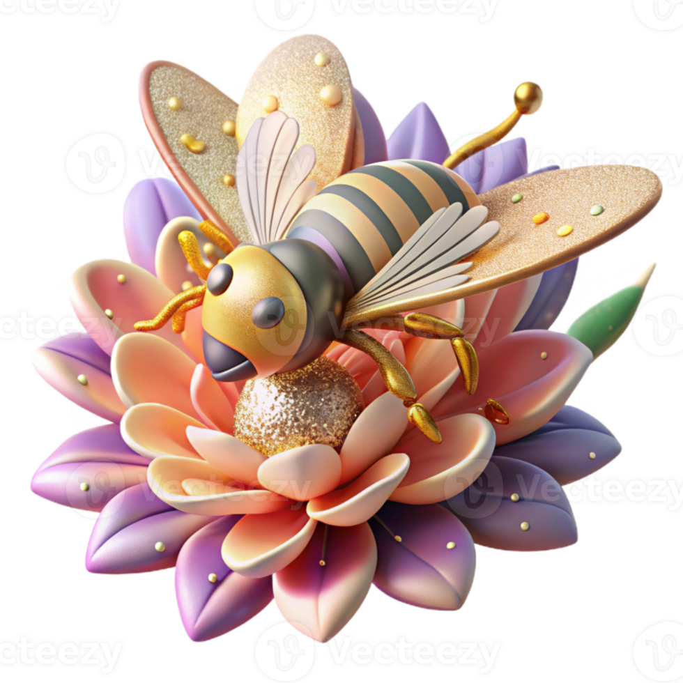 wonderful classic Close Up of Honeybee on Flower Cutout original png
