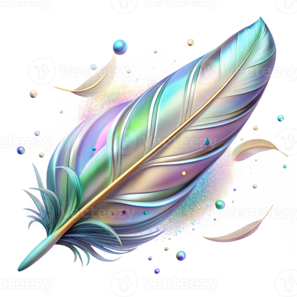 magnificent rustic Bird Feather with Iridescent Effect Isolated Element detailed png