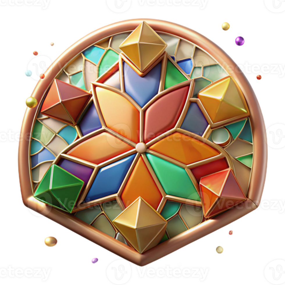 serene minimalist Antique Stained Glass Cutout with Colorful Design Isolated png