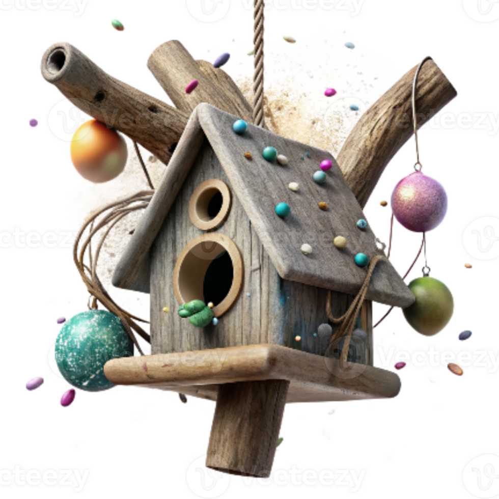 extraordinary classic Birdhouse Hanging From Tree Branch Rustic Style Isolated premium png