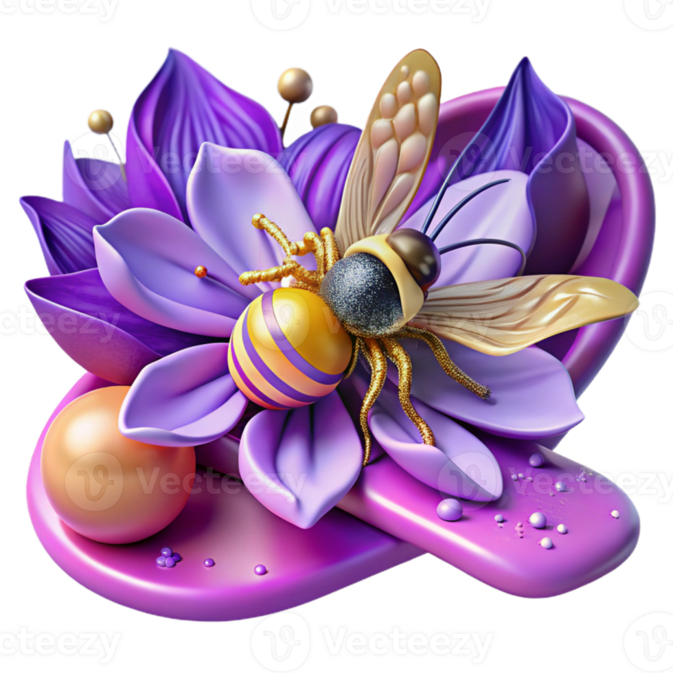 elegant creative Bee on Wildflower Purple Hues Cutout high resolution png