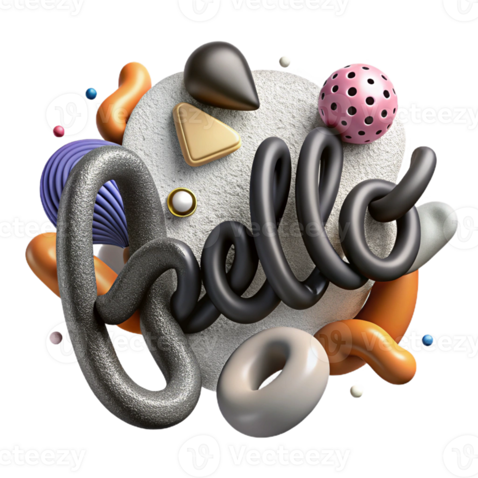 elegant contemporary Brush Script Font Word Hello Cutout Black Ink detailed png