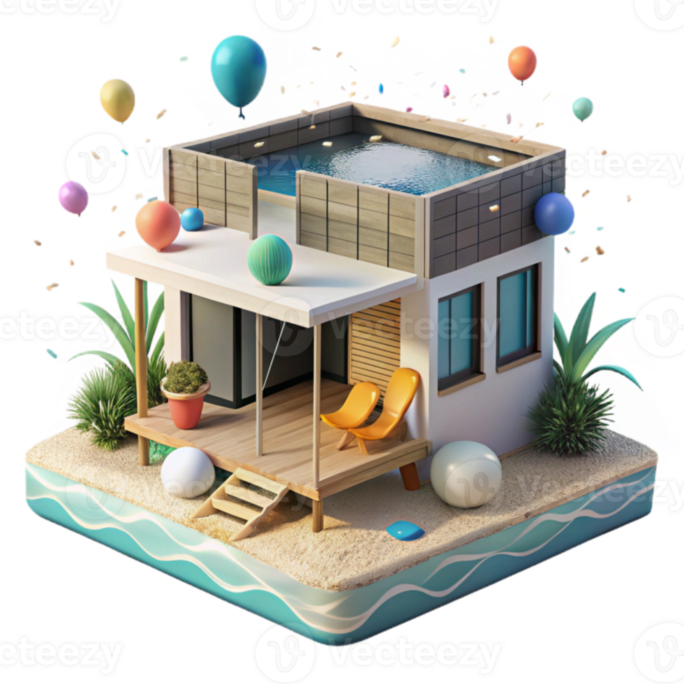 extraordinary modern Beach House with Ocean View Transparent Background high quality png