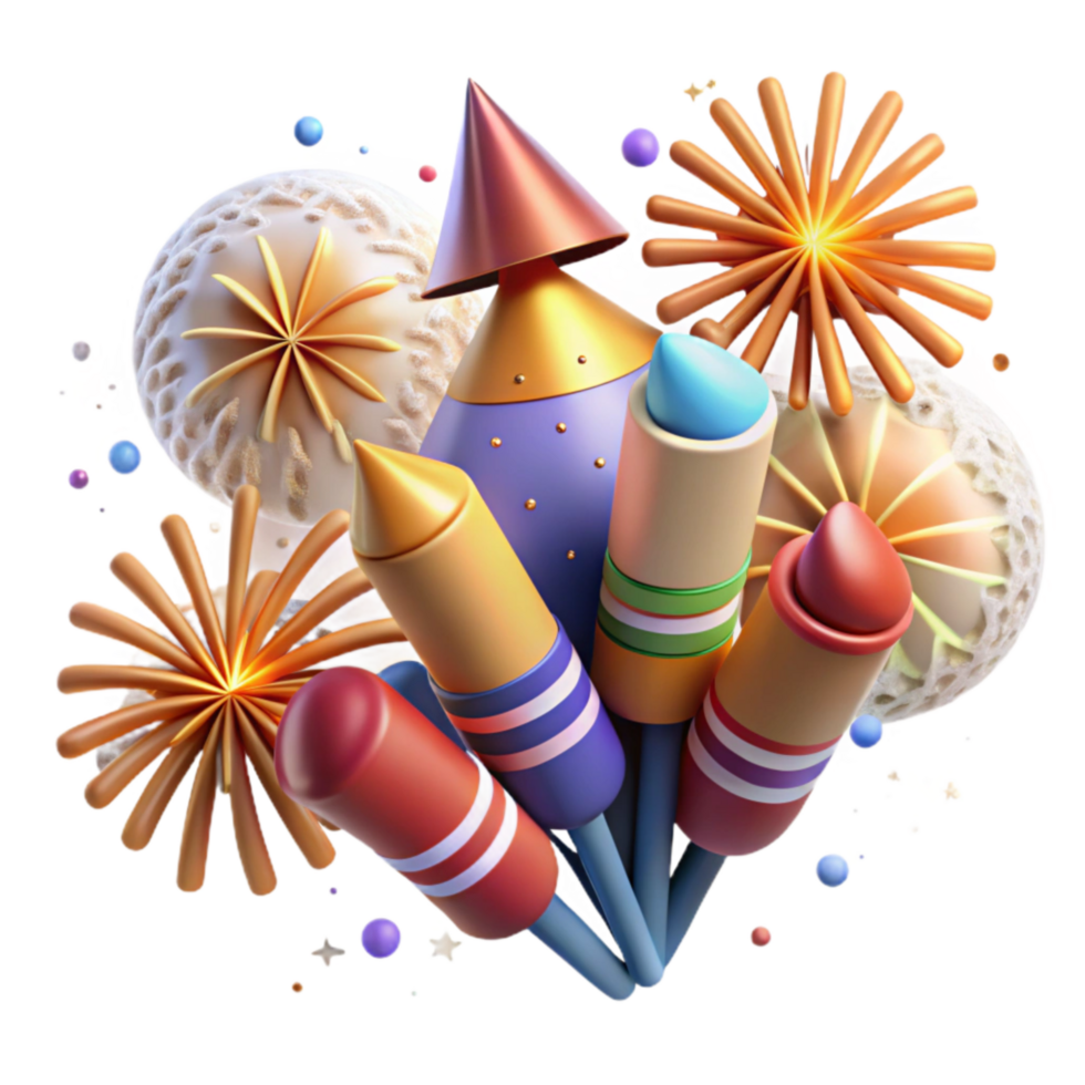 elegant classic Diwali Fireworks Bursting in Night Sky Isolated authentic png