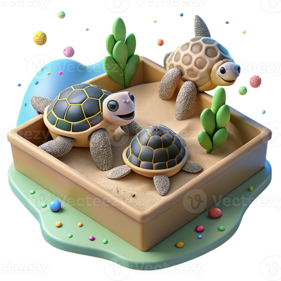 dramatic artistic Endangered Turtle Hatchlings in Zoo Sandbox Cutout authentic png