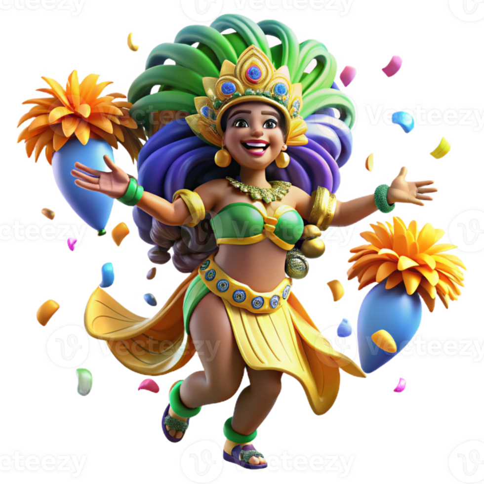 serene artistic Brazilian Samba Dancer Cutout Colorful Costume premium png