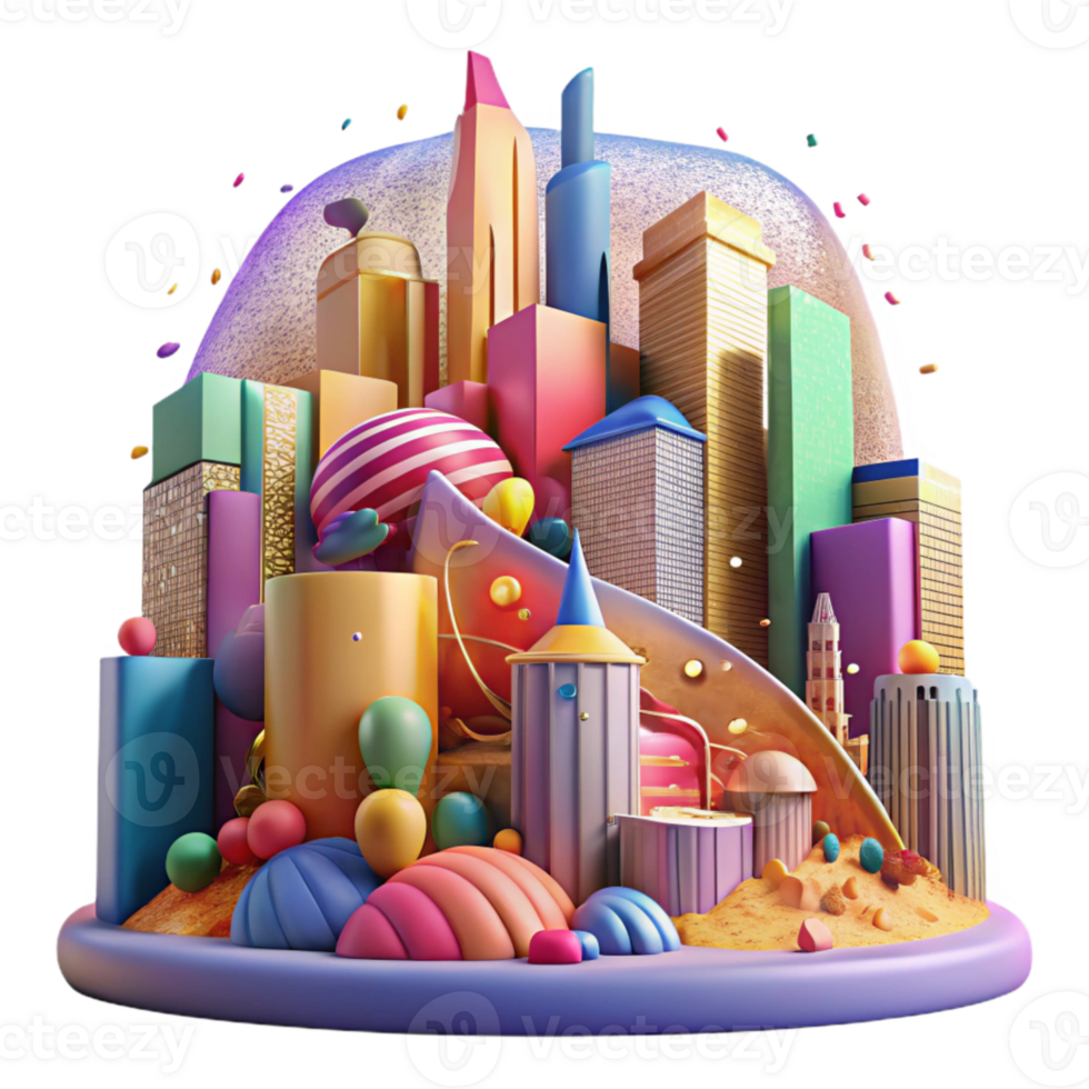 extraordinary rustic Colorful Mural Cityscape Panorama Cutout with Wide Angle View detailed png