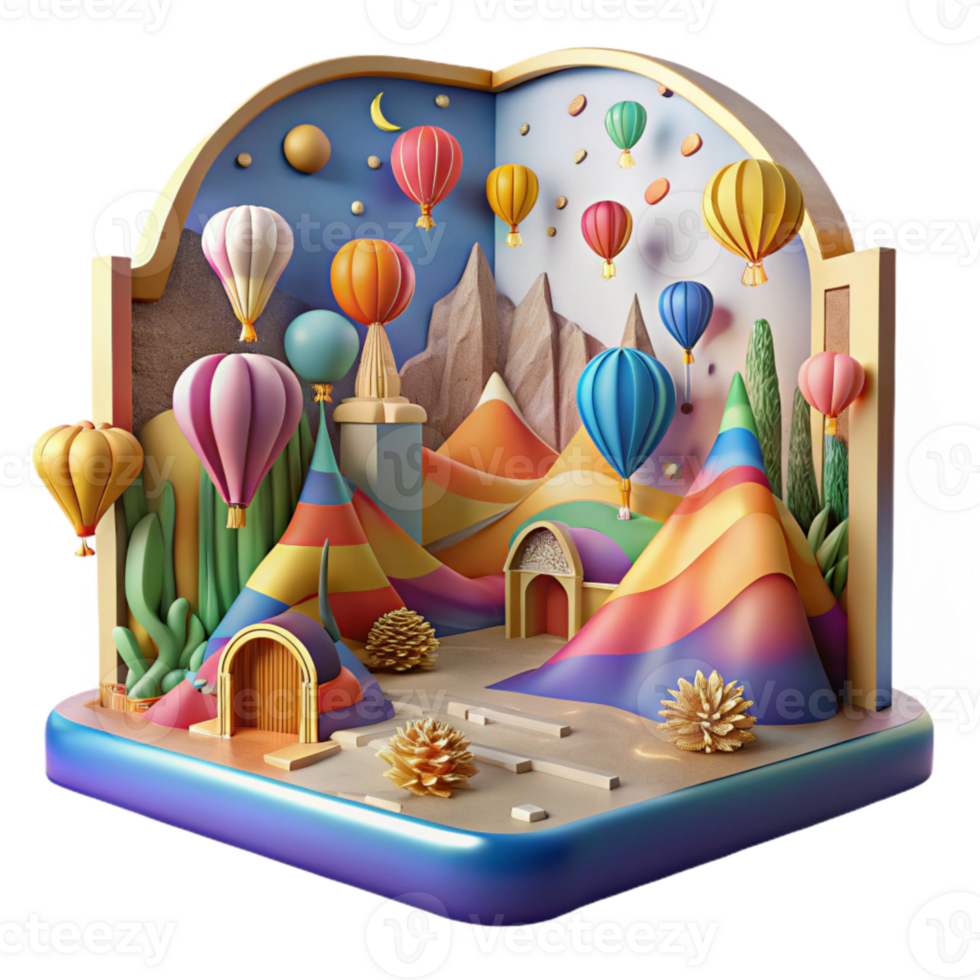 dramatic minimalist Colorful Mural Landscape Scene Cutout with Panoramic Perspective png