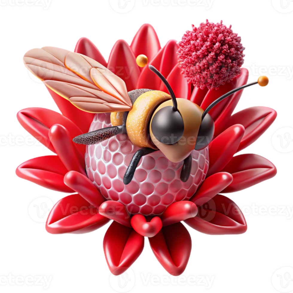 elegant minimalist Bee on Red Clover Flower Close Up Transparent Background high quality png