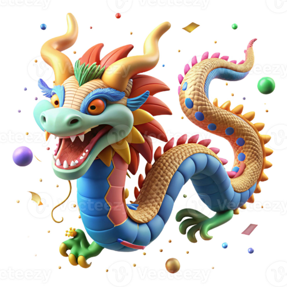 elegant traditional Chinese Dragon Colorful Cutout Transparent Background high resolution png