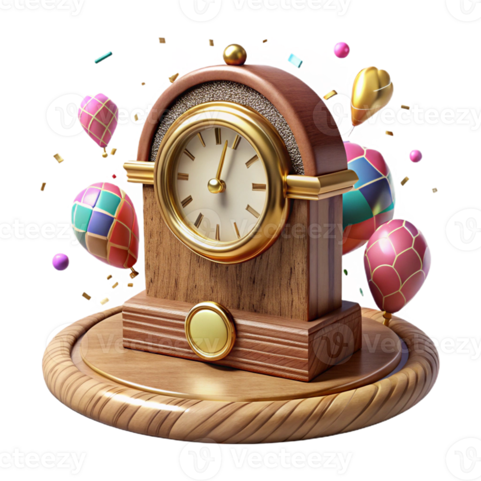 serene modern Antique Wooden Desk Clock Isolated Element exclusive png