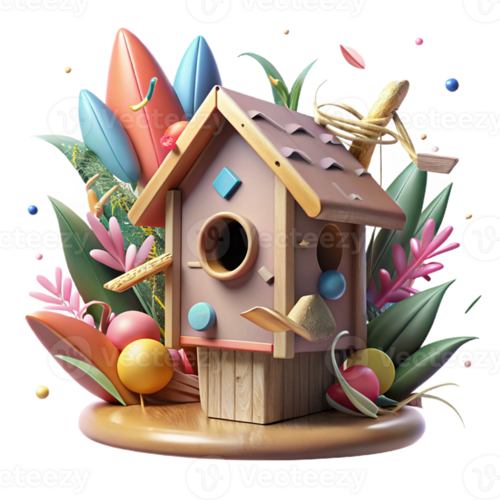 magnificent artistic Birdhouse in Rewilded Garden Isolated original png