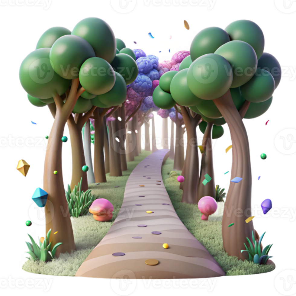 serene traditional Forest Path Sunlight Filtering Through Trees Isolated professional png
