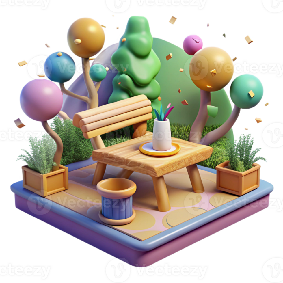 wonderful contemporary Community Garden with Bench and Picnic Table detailed png
