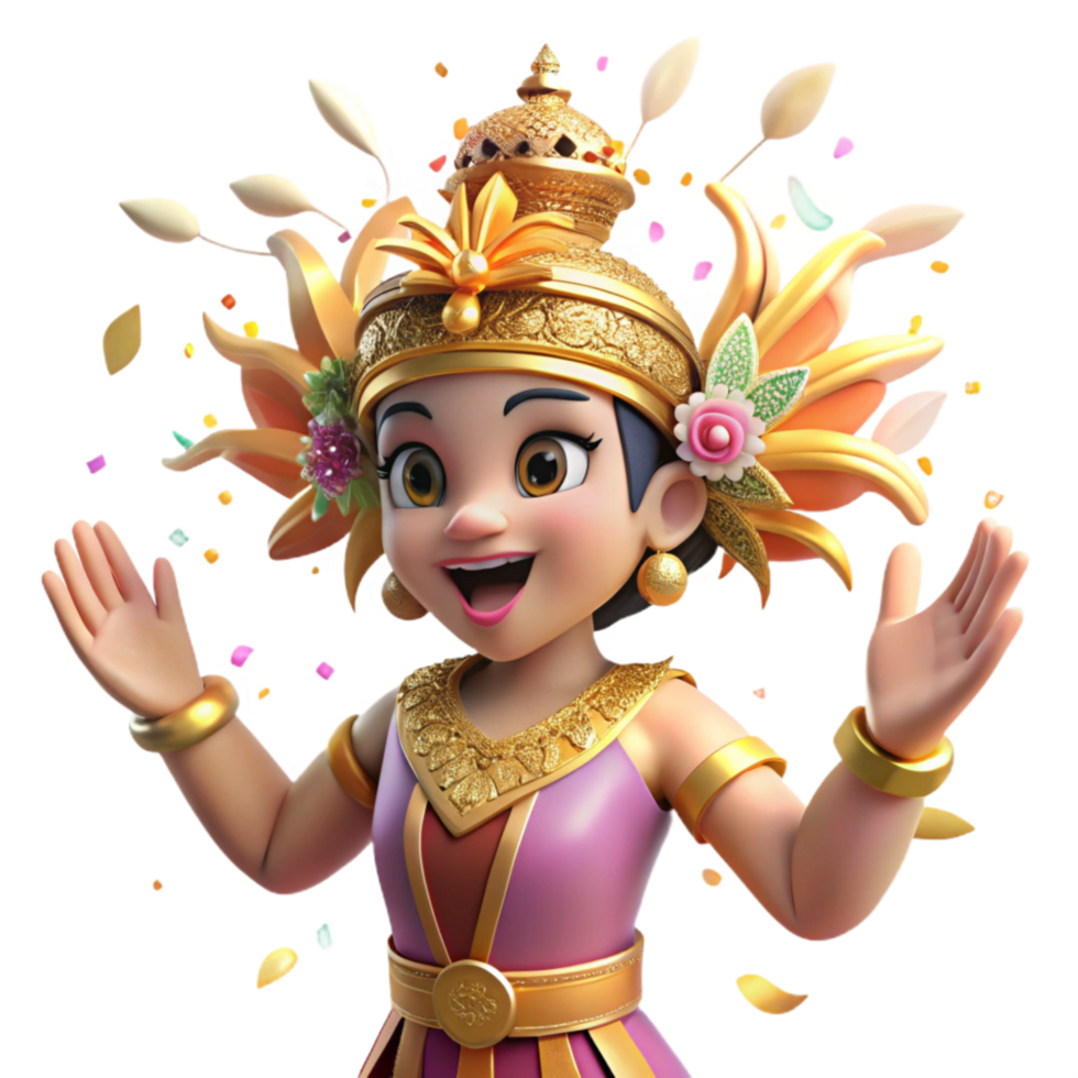 dramatic traditional Balinese Dancer Intricate Headdress Isolated with Warm Lighting original png