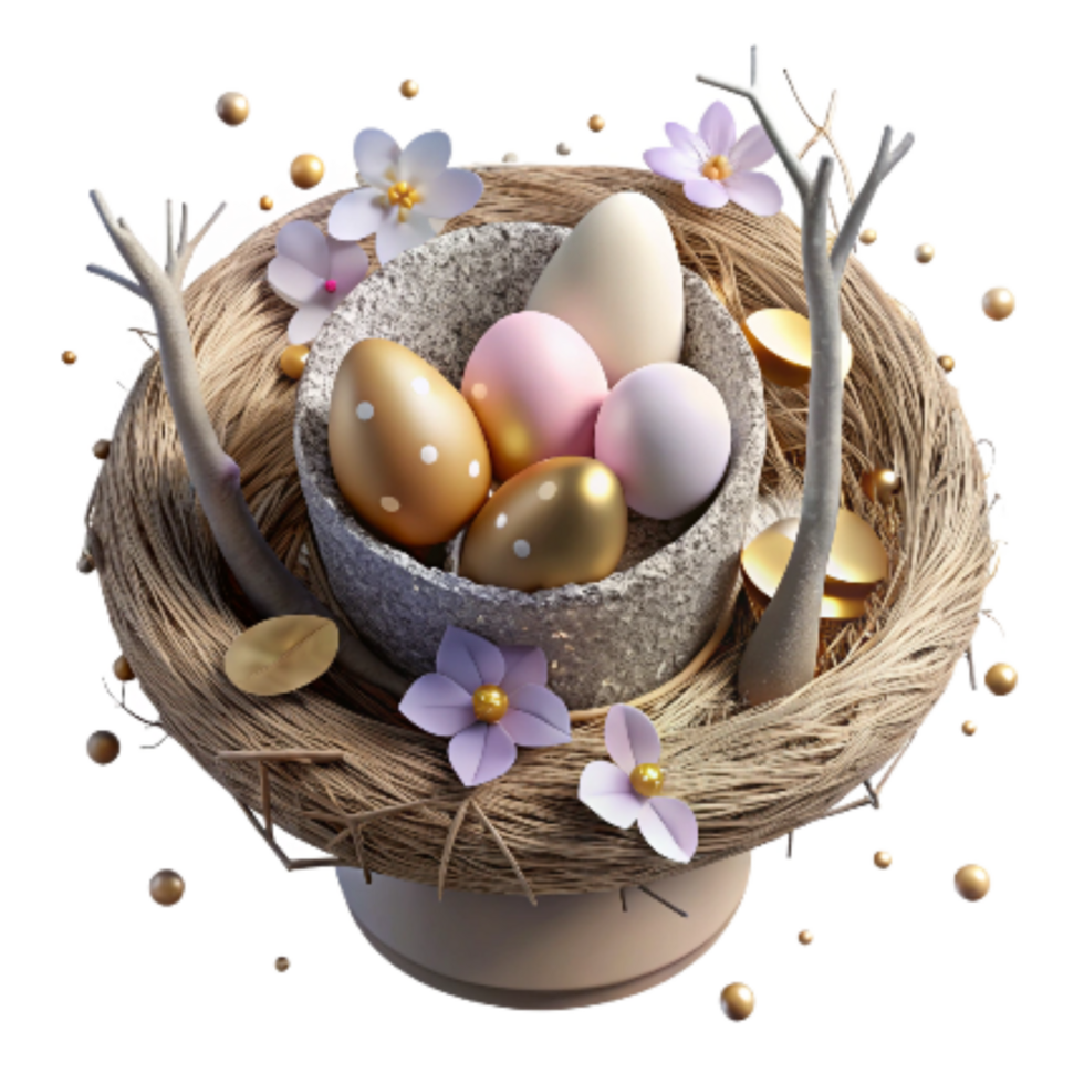 serene modern Bird Nest with Eggs Isolated on Transparent Background genuine png