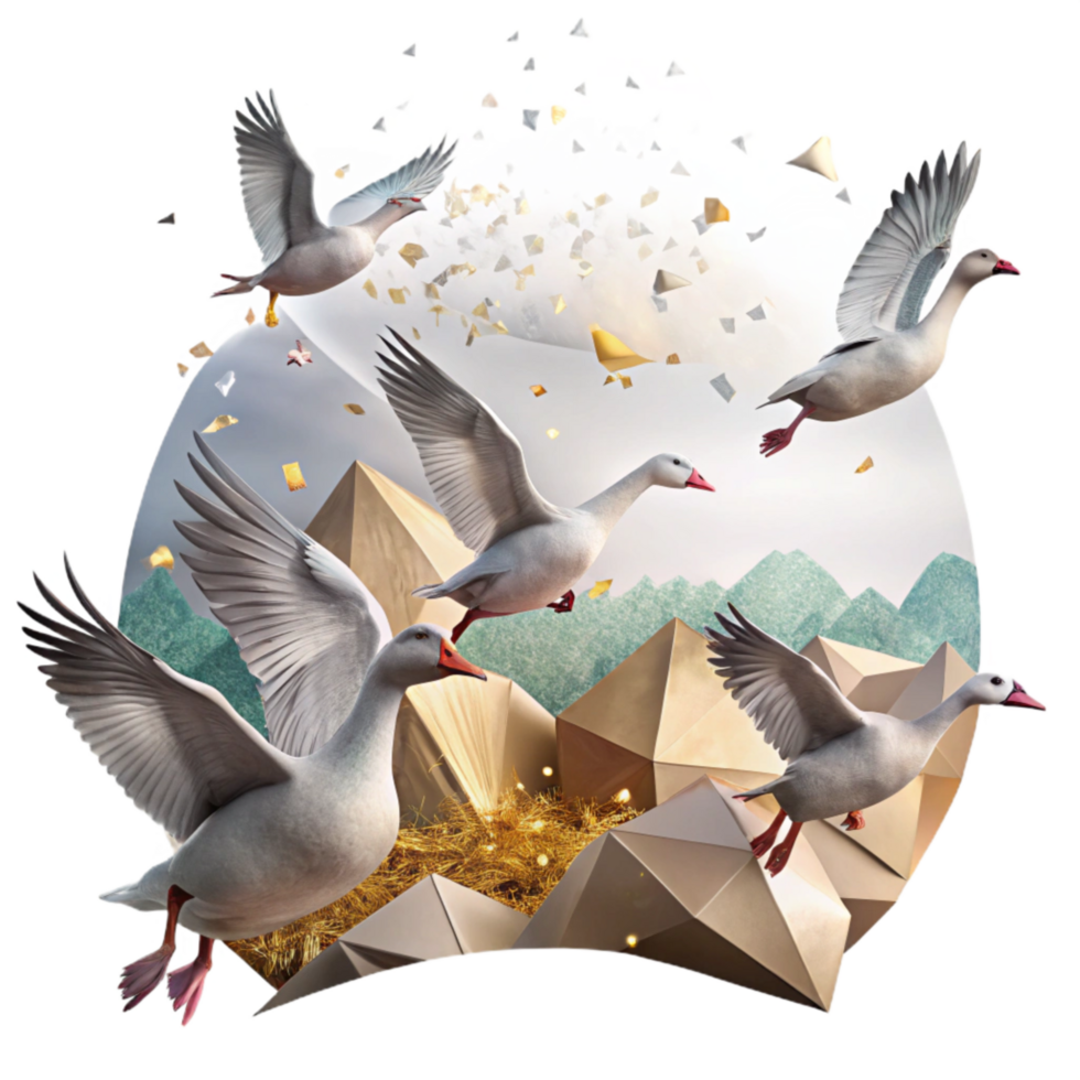 vibrant rustic Flying Geese Migration Flock Silhouette Isolated Clear Sky Background original png