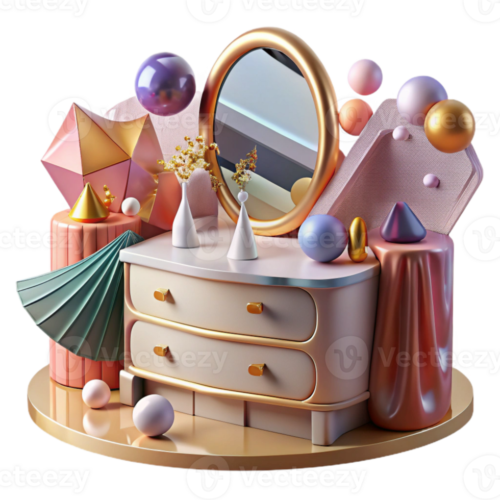 serene abstract Bedroom Dresser with Mirror Front View Transparent high resolution png