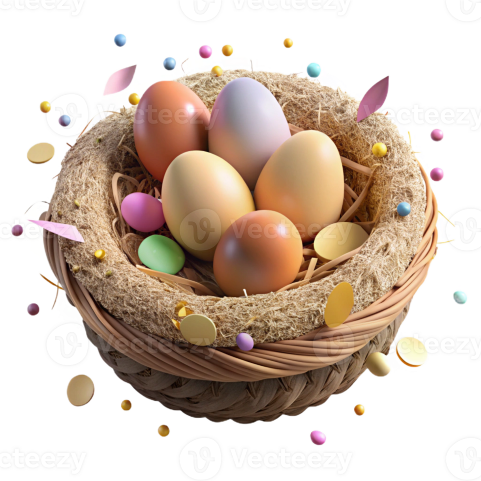 wonderful rustic Bird Nest with Eggs Isolated on Transparent Background detailed png