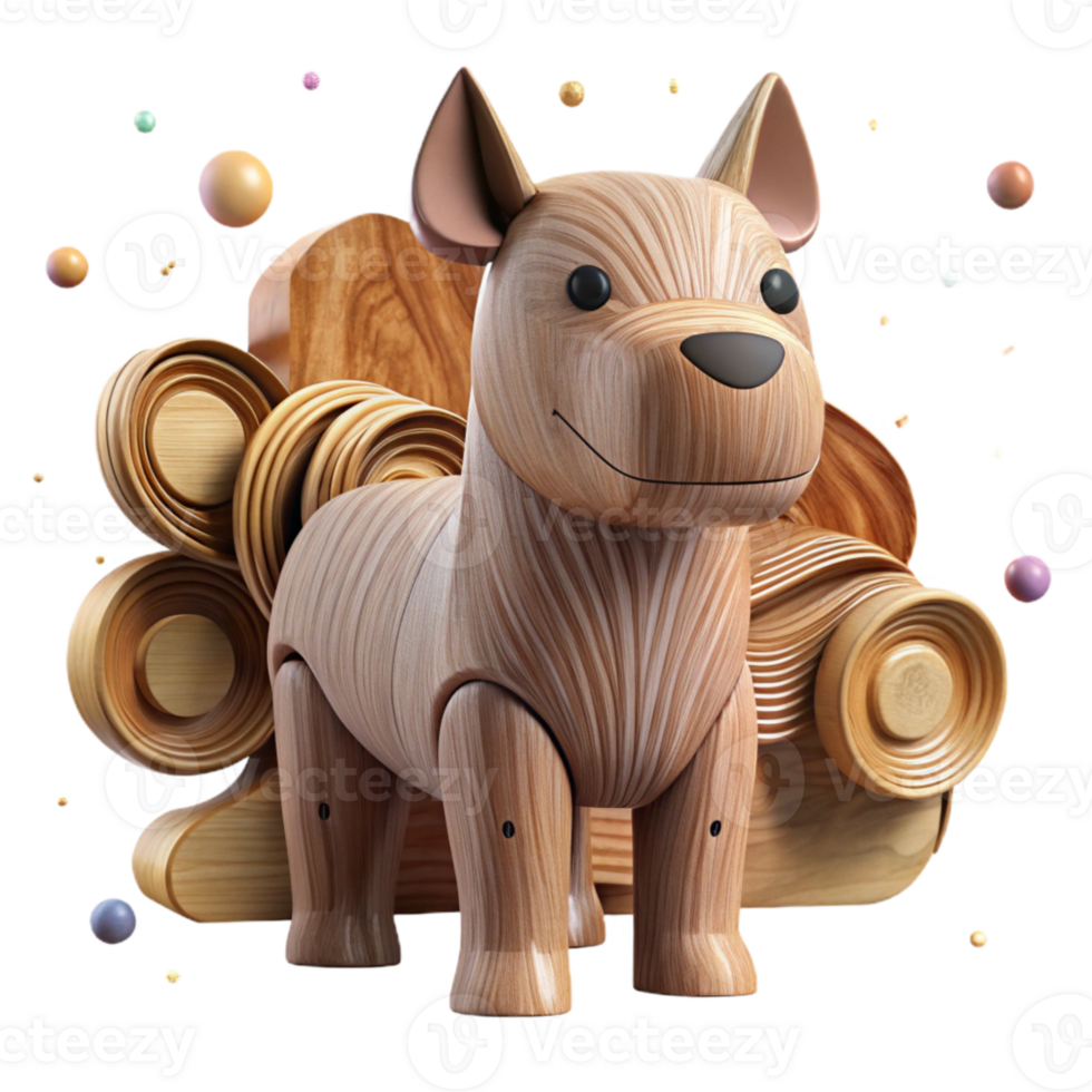 vibrant modern Front View of Carved Wooden Animal Figure Isolated professional png