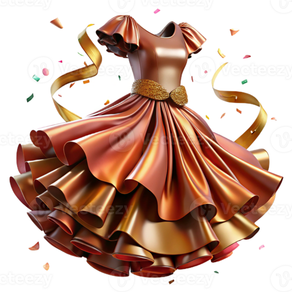 impressive abstract Bronze Spanish Flamenco Dress with Flowing Skirt Transparent Background premium png