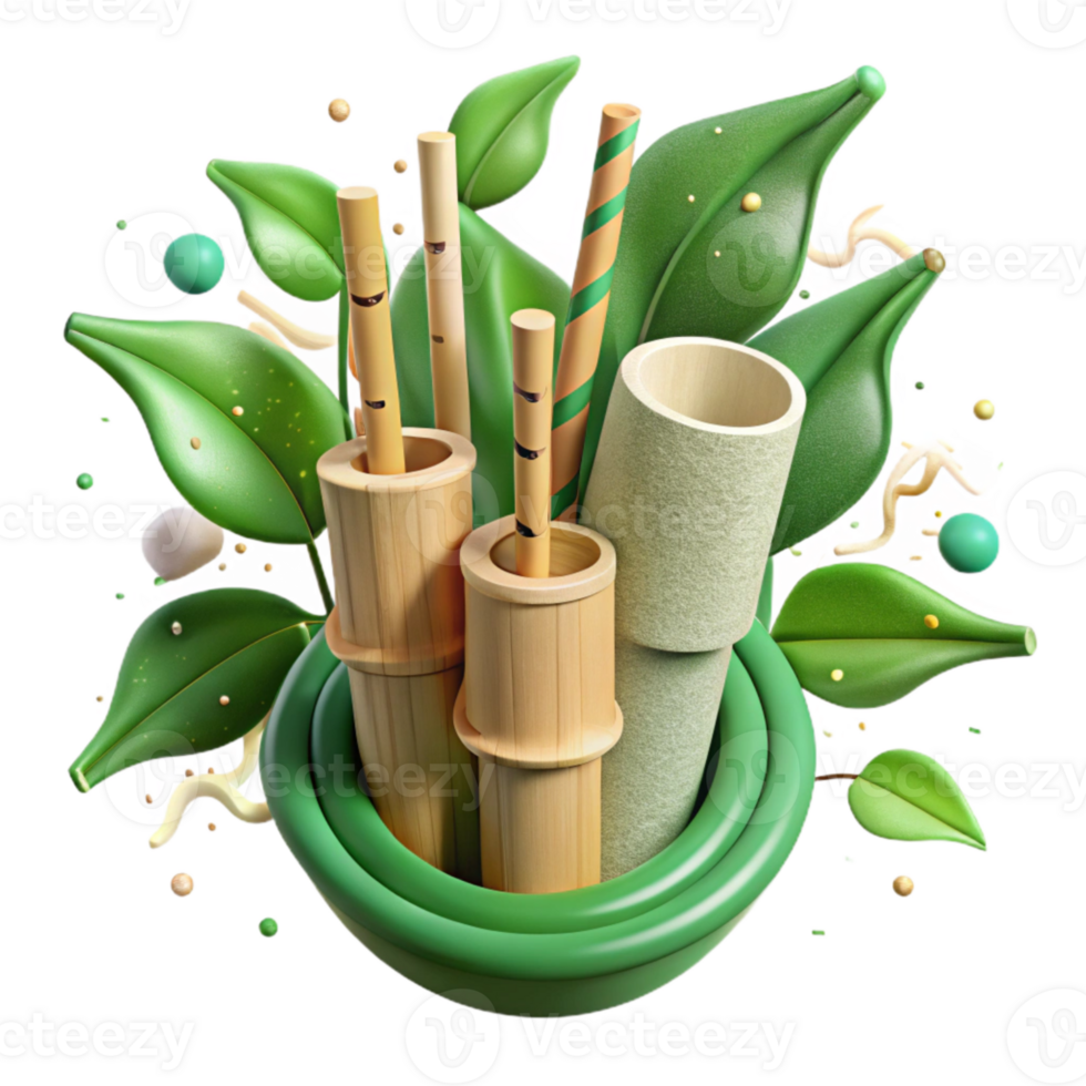 extraordinary abstract Bamboo Straws with Green Leaves Isolated exclusive png