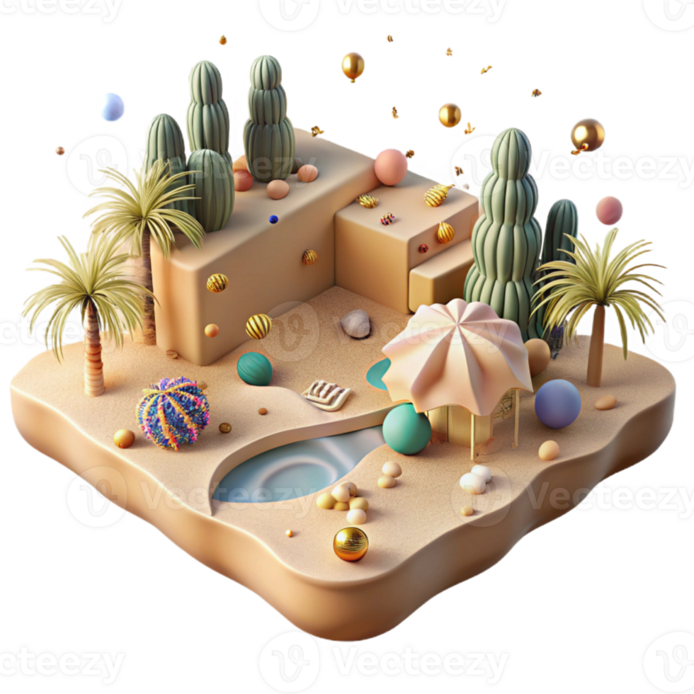 extraordinary contemporary Desert Landscape with Oasis Side View Isolated genuine png