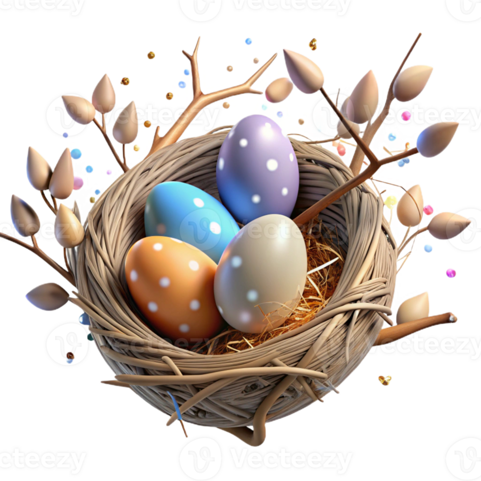 elegant abstract Bird Nest with Eggs Isolated on Transparent Background exclusive png