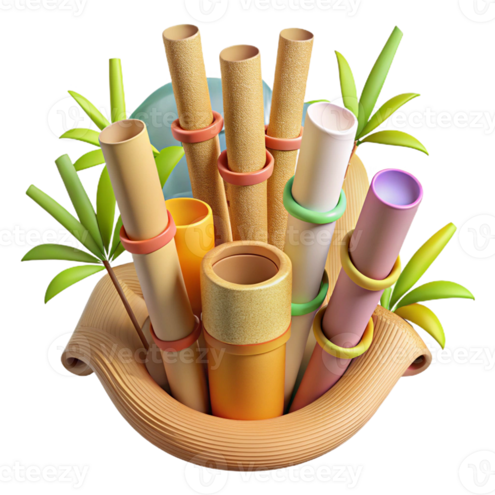 vibrant classic Bamboo Straws Bundle Isolated Cutout high quality png