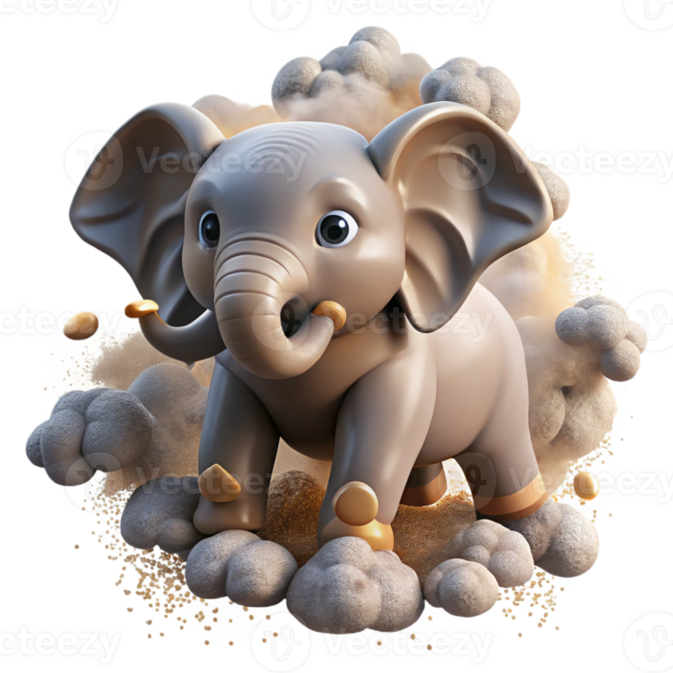 stunning rustic Elephant Calf Playing Dust Cloud Isolated png
