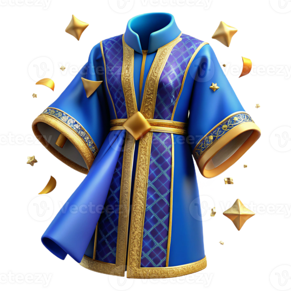 dramatic creative Blue Moroccan Kaftan with Gold Embroidery Cutout Element premium png