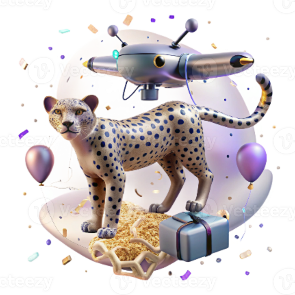 dramatic creative Drone Observing Persian Leopard Isolated premium png
