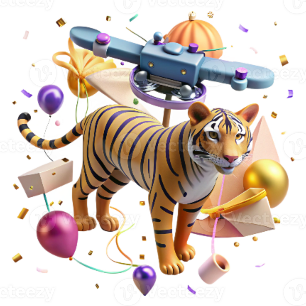 vibrant minimalist Drone Tracking Malayan Tiger Transparent Background png
