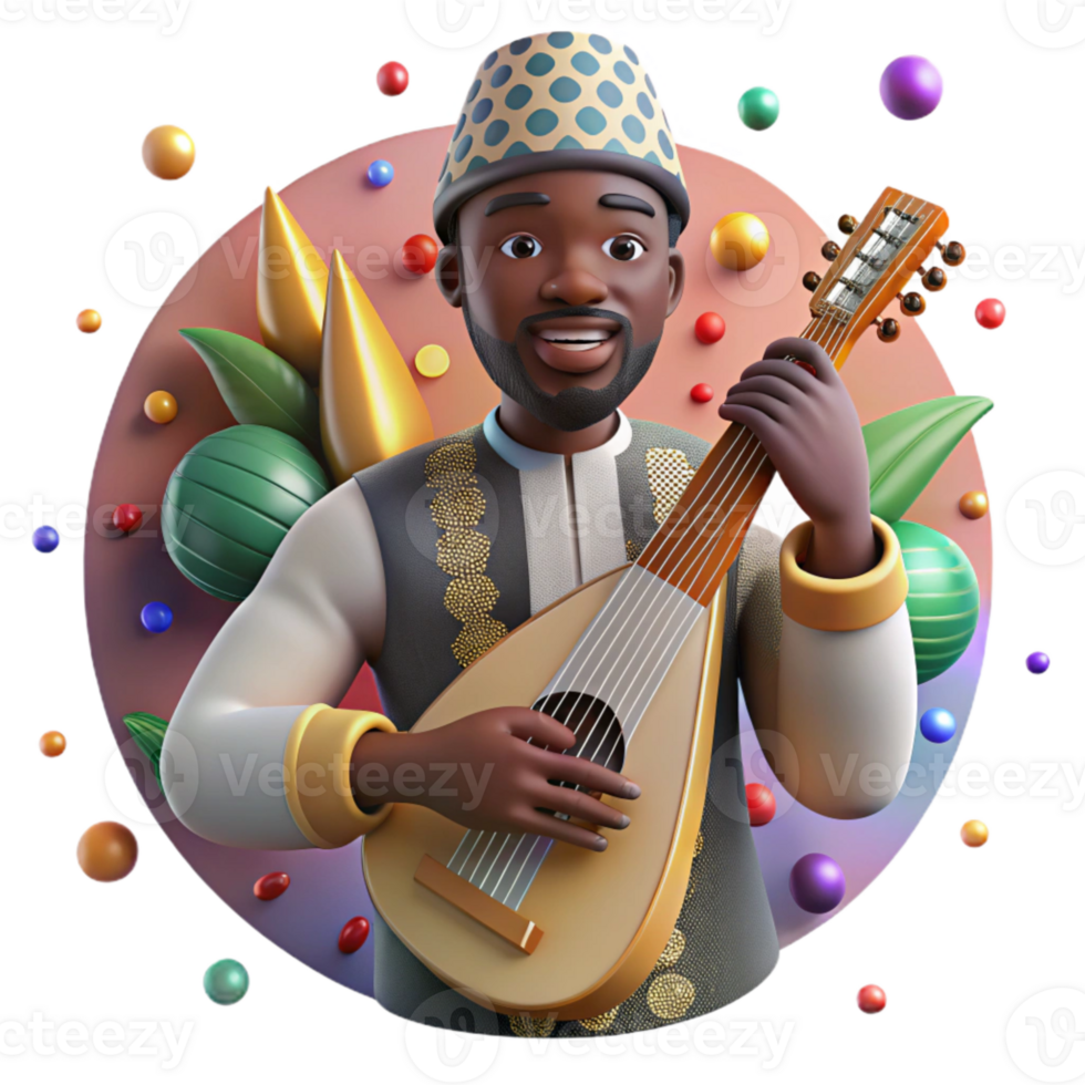dramatic vintage African Kora Player Griot Tradition Isolated Element png