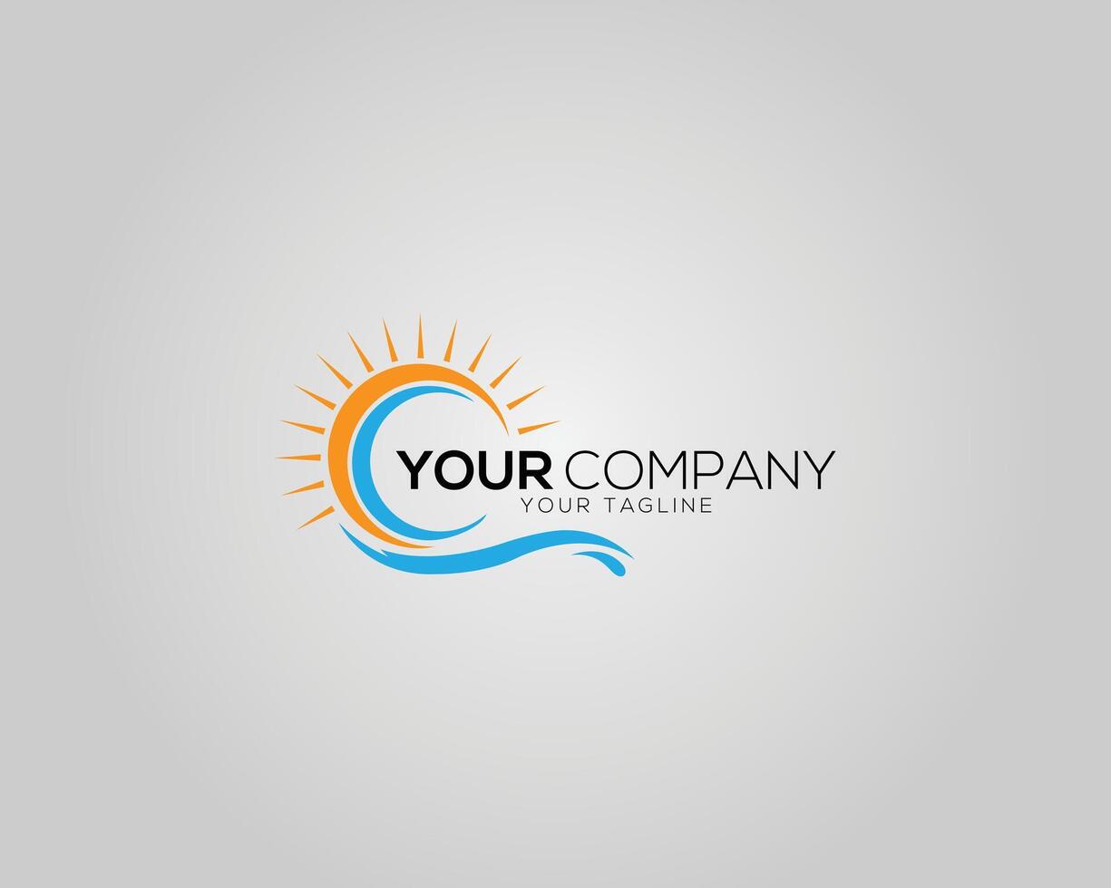 Creative Sun and Wave Logo Design Template. vector