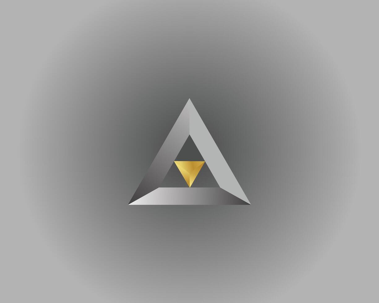 Abstract Letter A Geometric with Golden and Silver Triangle Logo Design Icon Minimal Template. vector