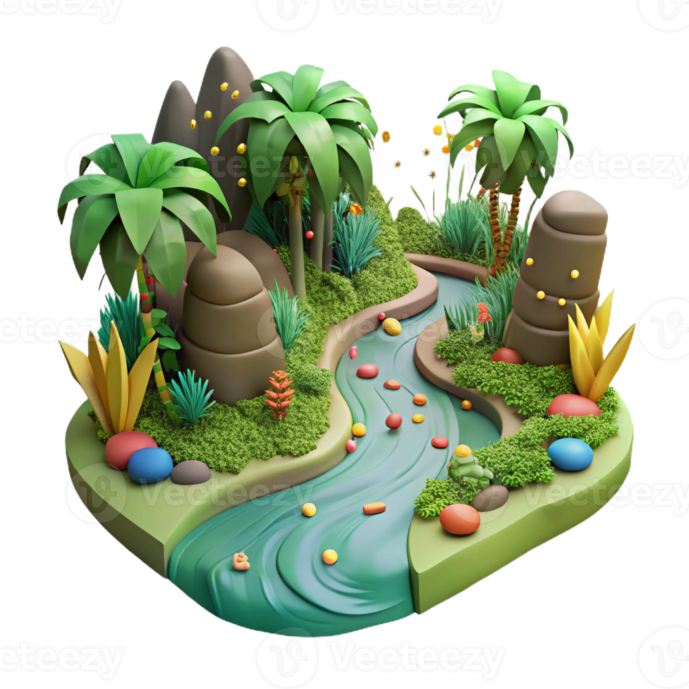 dramatic contemporary Dense Jungle Stream Side View Cutout high quality png