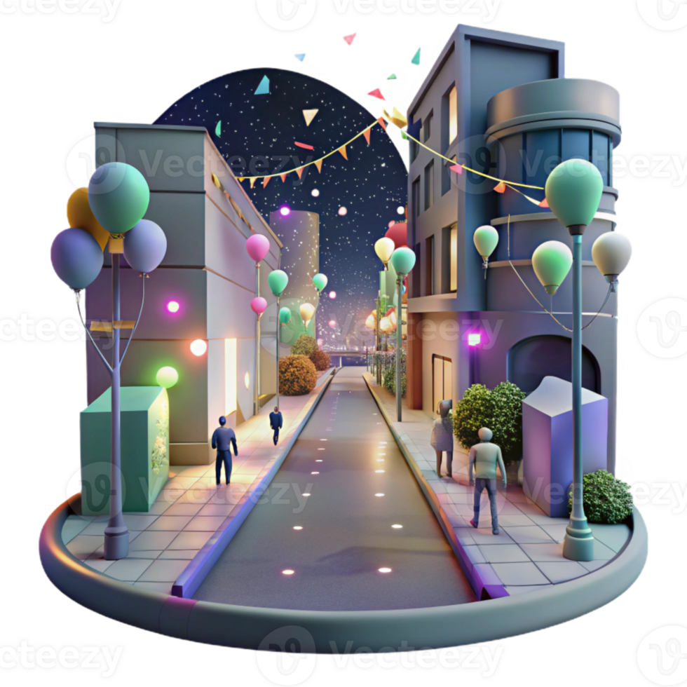 magnificent modern City Street with Pedestrians at Night Isolated Element authentic png