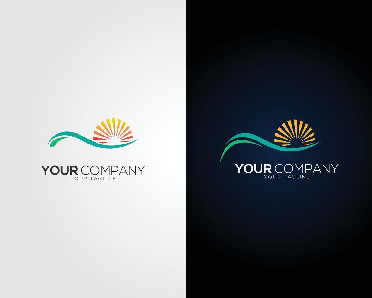 Creative Sun and Wave Logo Design Modern Template. vector