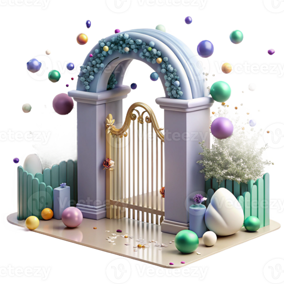 serene modern Community Garden Gate Open Entrance Transparent Background high quality png