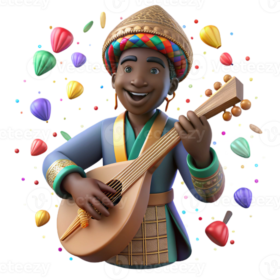 stunning artistic African Kora Player Griot Tradition Isolated Element genuine png