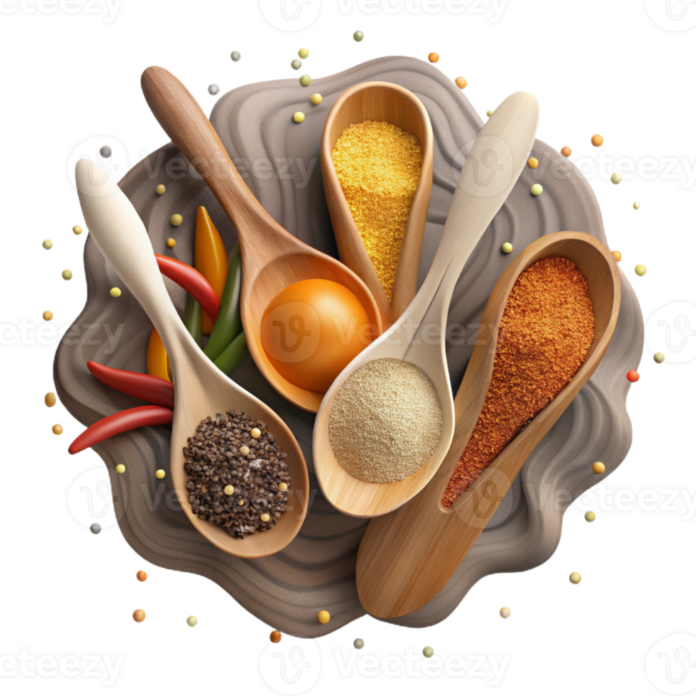 vibrant minimalist Assortment of Spices in Spoons Transparent Background genuine png
