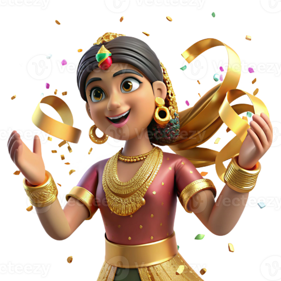 impressive artistic Bollywood Dancer with Gold Jewelry Transparent Background high resolution png