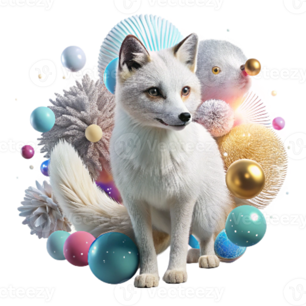 extraordinary vintage Arctic Fox Transparent Background with White Fur exclusive png
