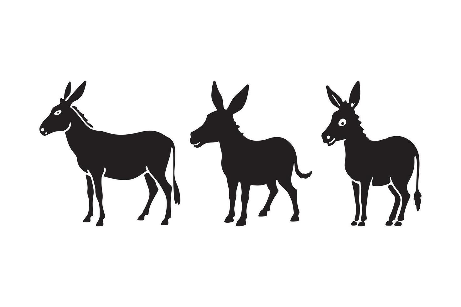 Silhouette Donkey Illustrations Cartoon Farm Animal Set vector