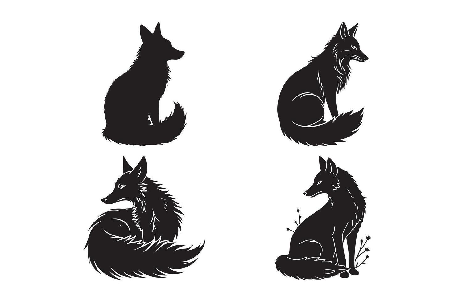 Fox Silhouette Set Elegant Sitting Fox Illustration vector
