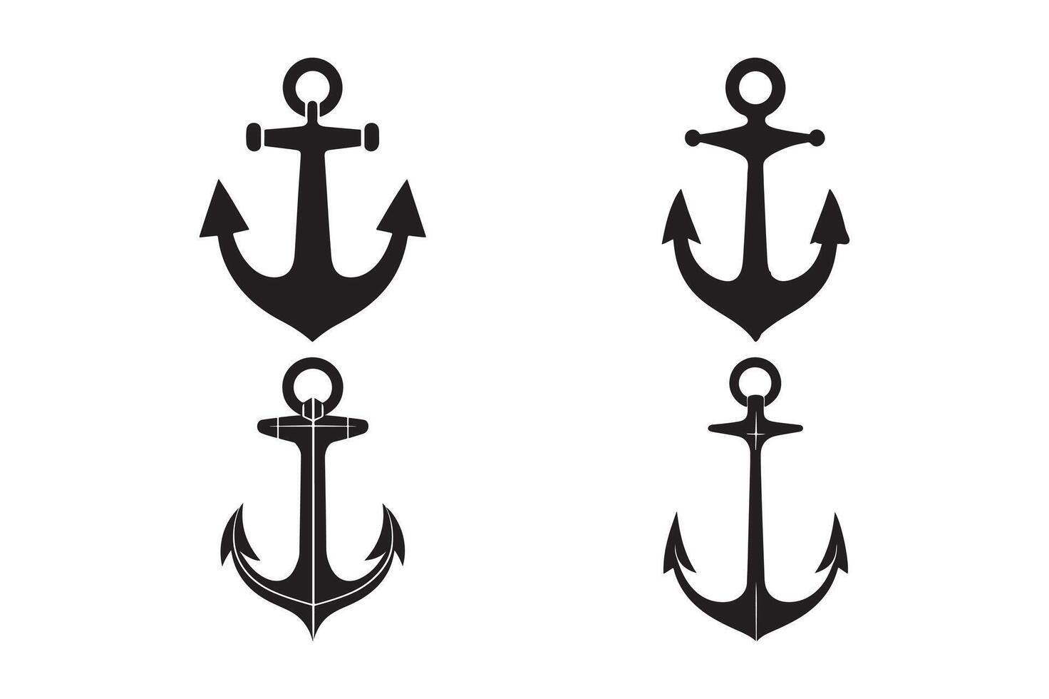 Black Anchor Silhouettes Set Nautical Marine Tattoo Icons vector