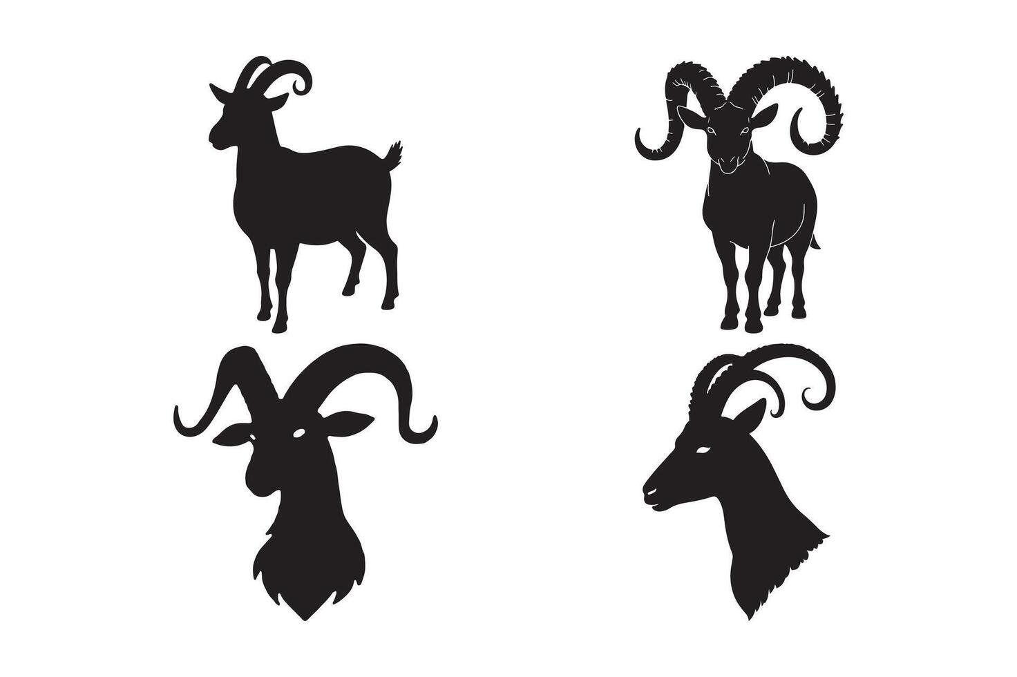 Goat Silhouette Set Wild Ram and Mountain Goat Horn Clipart vector